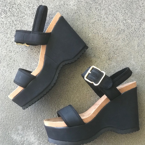 1 left! Qupid Eloise Black Platform Wedge Sandal - Picture 3 of 5